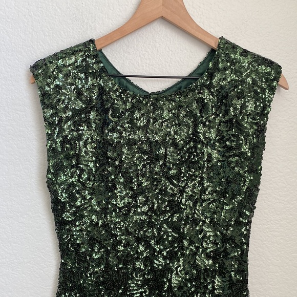 Alice & Olivia Sequin Emerald Green Mini Dress Back Keyhole Large - Picture 5 of 10